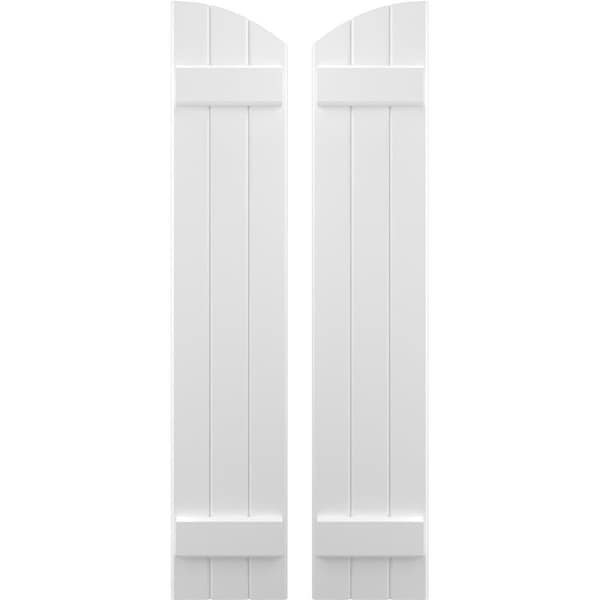Ekena Millwork Americraft 3-Board (2 Batten) Wood Joined Board-n-Batten Shutters w/Ellipt Top, ARW101BE311X77WHH, PR ARW101BE311X77WHH - main